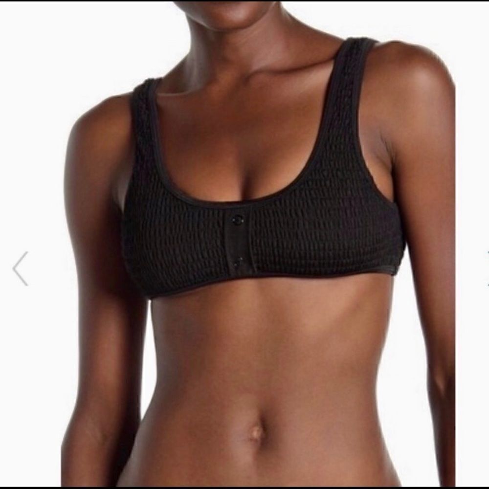 Kendall & Kylie Black smocked Henley bikini top